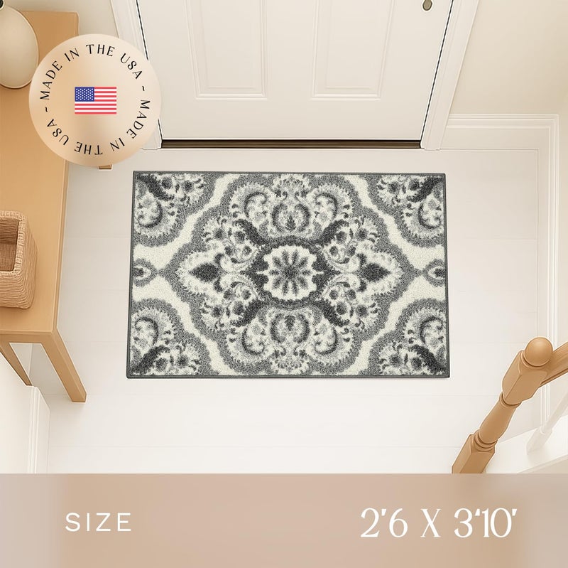 Maples Rugs Vivian Medallion Area Rug â€“ Made in USA â€“ Washable, Non-Slip Indoor Carpet for Kitchen, Entryway, and Living Room, 2'6 x 3'10, Grey - Image 3
